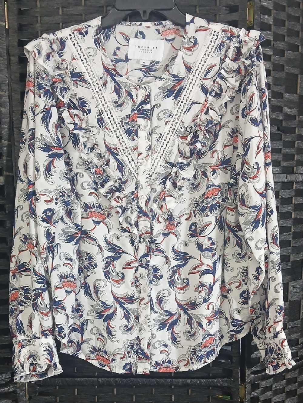 The Shirt Floral Print Ruffled Long Sleeve Blouse Womens SZ XL